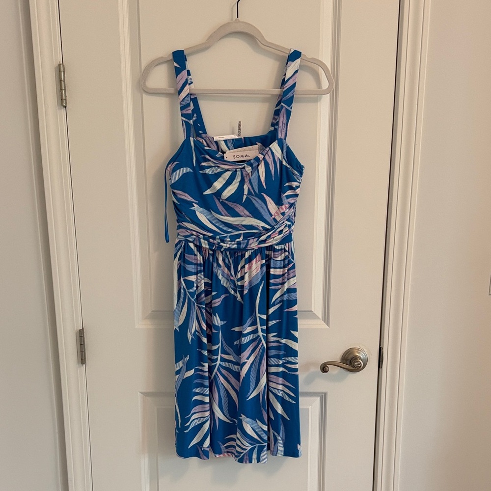 Soma Blue and Lavender Leaf Print Top